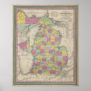 Vintagekarta av Michigan (1853) Poster