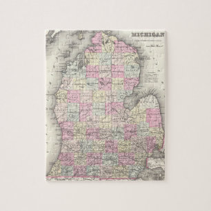 Vintagekarta av Michigan (1855) Pussel