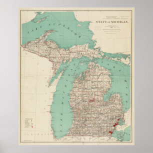 Vintagekarta av Michigan (1888) Poster