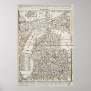 Vintagekarta av Michigan (1901) 3 Poster