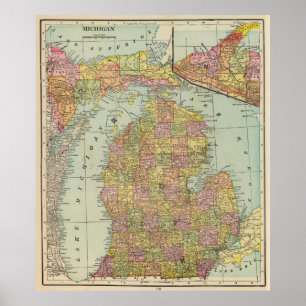 Vintagekarta av Michigan (1909) Poster