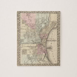 Vintagekarta av Milwaukee (1880) Pussel