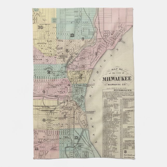 Vintagekarta av Milwaukee Wisconsin (1878) Kökshandduk (Vertikal)