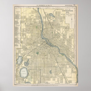 Vintagekarta av Minneapolis MN (1891) Poster