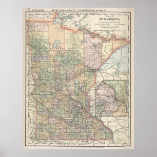 Vintagekarta av Minnesota (1891) Poster