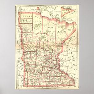 Vintagekarta av Minnesota (1893) Poster