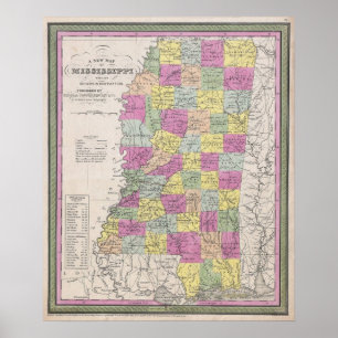 Vintagekarta av Mississippi (1853) Poster