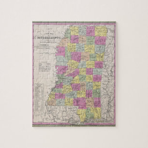 Vintagekarta av Mississippi (1853) Pussel