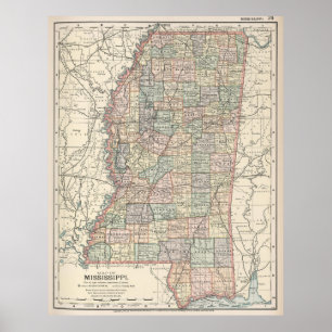 Vintagekarta av Mississippi (1891) Poster