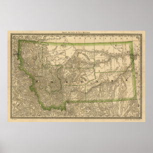 Vintagekarta av Montana (1881) Poster