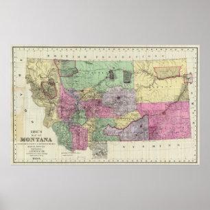 Vintagekarta av Montana (1890) Poster