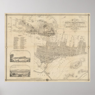 Vintagekarta av Montreal (1859) Poster