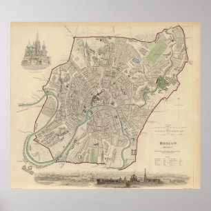 Vintagekarta av Moscow (1836) Poster