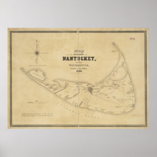 Vintagekarta av Nantucket (1838) Poster
