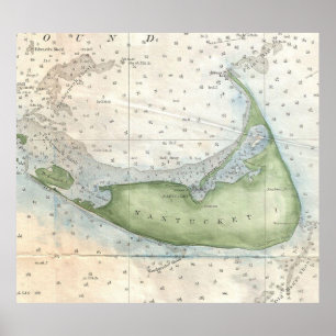 Vintagekarta av Nantucket (1857) Poster
