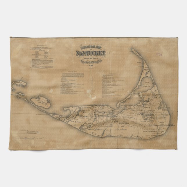 Vintagekarta av Nantucket (1869) Kökshandduk (Horisontell)
