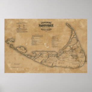 Vintagekarta av Nantucket (1869) Poster