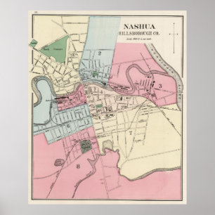 Vintagekarta av Nashua NH (1877) Poster