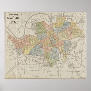 Vintagekarta av Nashville Tennessee (1920) Poster