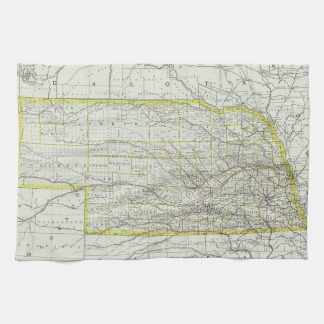 Vintagekarta av Nebraska (1889) Kökshandduk (Horisontell)