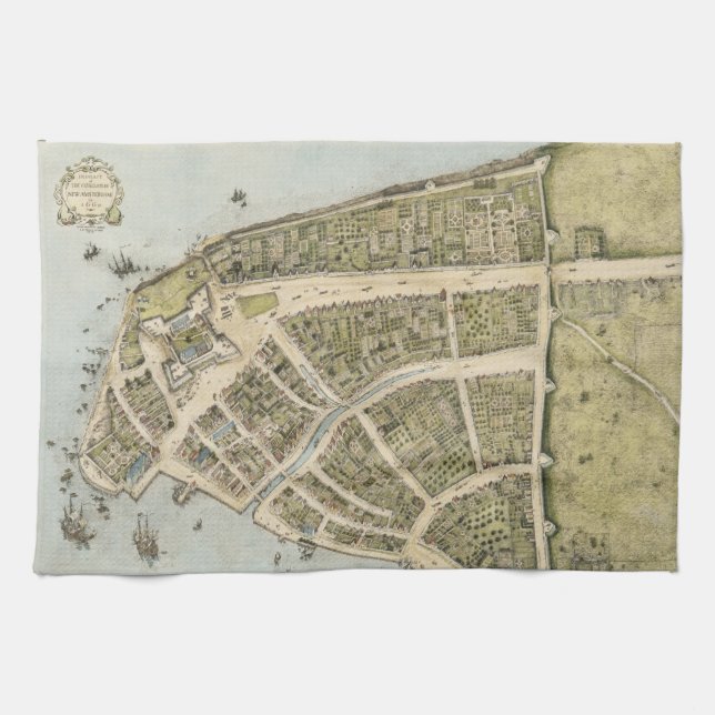 Vintagekarta av New Amsterdam (1660) Kökshandduk (Horisontell)