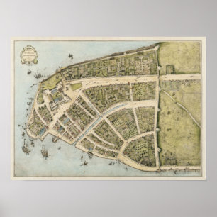 Vintagekarta av New Amsterdam (1660) Poster