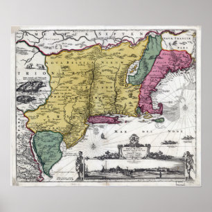 Vintagekarta av New England Poster