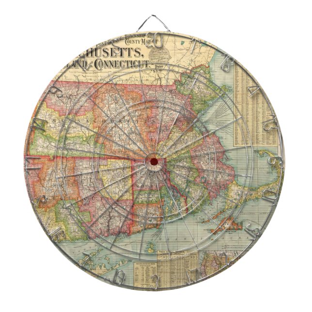 Vintagekarta av New England stater (1900) Darttavla (Framsidan)