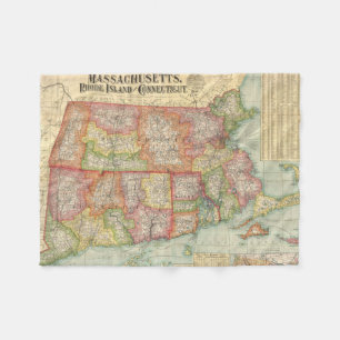 Vintagekarta av New England stater (1900) Fleecefilt
