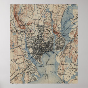 Vintagekarta av New Haven Connecticut (1890) Poster