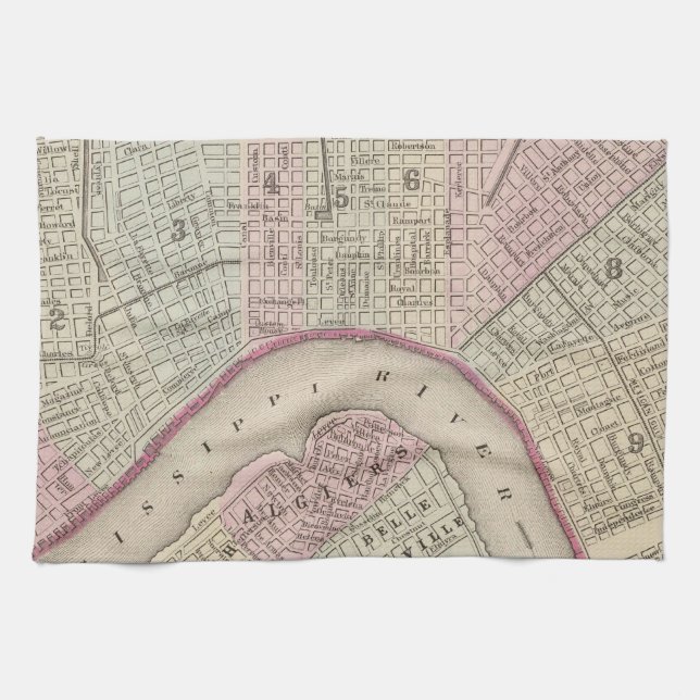 Vintagekarta av New Orleans (1880) Kökshandduk (Horisontell)