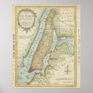 Vintagekarta av New York City (1869) Poster