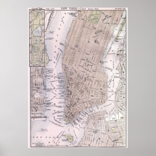 Vintagekarta av New York City (1884) Poster
