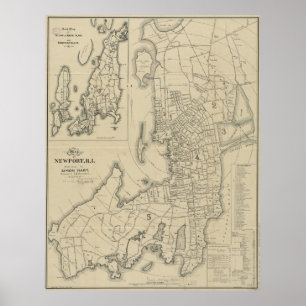 Vintagekarta av Newport Rhode - ö (1901) Poster