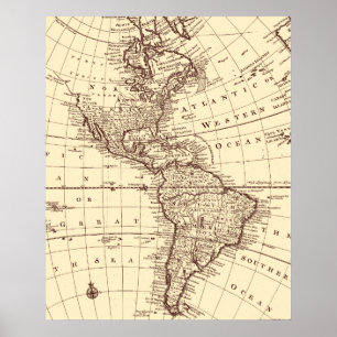 Vintagekarta av norden och South America Poster