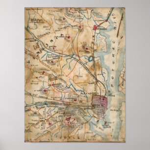 Vintagekarta av nordöstra Virginia (1862) Poster