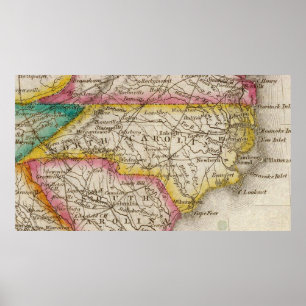Vintagekarta av North Carolina (1822) Poster