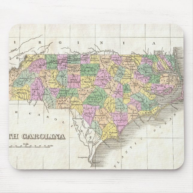 Vintagekarta av North Carolina (1827) Musmatta (Framsidan)