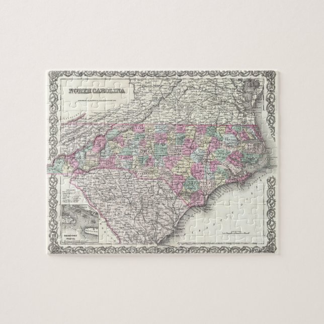 Vintagekarta av North Carolina (1855) Pussel (Horisontell)
