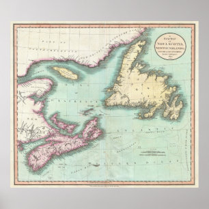 Vintagekarta av Nova Scotia och Newfoundland Poster