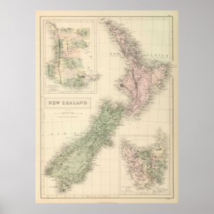 Vintagekarta av nyazeeländskt (1854) poster