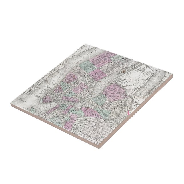 Vintagekarta av NYC och Brooklyn (1866) Kakelplatta (Sidan)