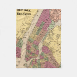 Vintagekarta av NYC och Brooklyn (1868) Fleecefilt