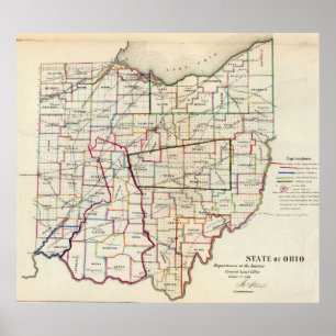 Vintagekarta av Ohio (1866) Poster