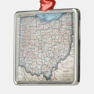 Vintagekarta av Ohio (1921) Julgransprydnad Metall