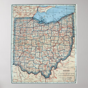 Vintagekarta av Ohio (1921) Poster