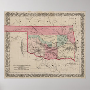 Vintagekarta av Oklahoma (1869) Poster