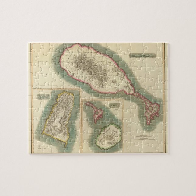 Vintagekarta av olika öar av det karibiskt pussel (Horisontell)