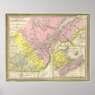Vintagekarta av östliga Kanada (1850) Poster