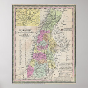 Vintagekarta av Palestina (1853) Poster